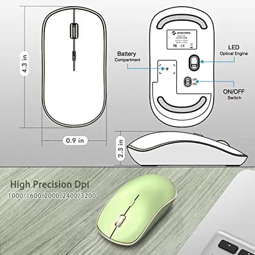 JOYACCESS J 2.4G Slim Wireless Silent Mouse - Portable Wireless Computer Mouse with 5 Adjustable DPI Levels, USB for Desktop, Notebook, MacBook, Chromebook, PC (Light Green) image