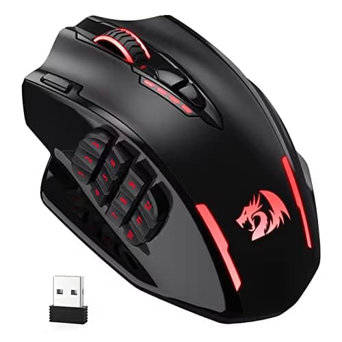 Redragon M913 Impact Elite Wireless Gaming Mouse, 16000 DPI Wired/Wireless RGB Mouse with 16 Programmable Buttons, 45 Hr Battery and Pro Optical Sensor, 12 Side Buttons MMO Mouse image