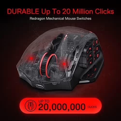 Redragon M913 Impact Elite Wireless Gaming Mouse, 16000 DPI Wired/Wireless RGB Mouse with 16 Programmable Buttons, 45 Hr Battery and Pro Optical Sensor, 12 Side Buttons MMO Mouse image
