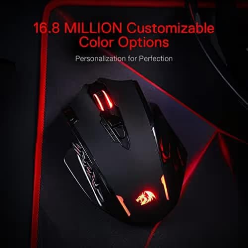 Redragon M913 Impact Elite Wireless Gaming Mouse, 16000 DPI Wired/Wireless RGB Mouse with 16 Programmable Buttons, 45 Hr Battery and Pro Optical Sensor, 12 Side Buttons MMO Mouse image