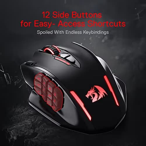 Redragon M913 Impact Elite Wireless Gaming Mouse, 16000 DPI Wired/Wireless RGB Mouse with 16 Programmable Buttons, 45 Hr Battery and Pro Optical Sensor, 12 Side Buttons MMO Mouse image