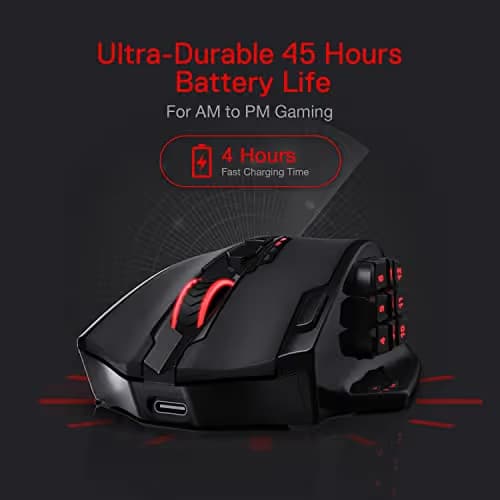 Redragon M913 Impact Elite Wireless Gaming Mouse, 16000 DPI Wired/Wireless RGB Mouse with 16 Programmable Buttons, 45 Hr Battery and Pro Optical Sensor, 12 Side Buttons MMO Mouse image