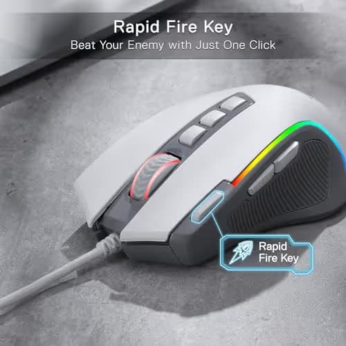 Redragon M612 RGB Gaming Mouse, 8000 DPI Wired Optical Mouse with 9 Programmable Buttons & 5 Backlit Modes, Software Supports DIY Keybinds Rapid Fire Button, Gray&White image