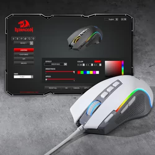 Redragon M612 RGB Gaming Mouse, 8000 DPI Wired Optical Mouse with 9 Programmable Buttons & 5 Backlit Modes, Software Supports DIY Keybinds Rapid Fire Button, Gray&White image