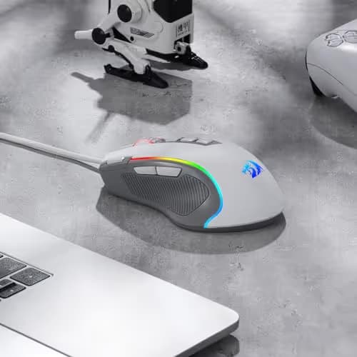 Redragon M612 RGB Gaming Mouse, 8000 DPI Wired Optical Mouse with 9 Programmable Buttons & 5 Backlit Modes, Software Supports DIY Keybinds Rapid Fire Button, Gray&White image