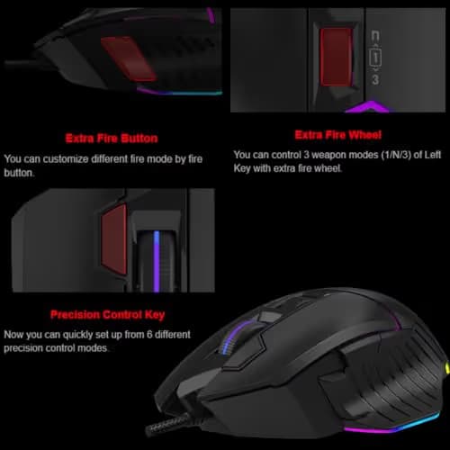 Bloody W95BR Max Extra Fire Gaming Mouse - 12,000 CPI, BC3332-A Sensor, 2000 Hz Report Rate, 4M Onboard Memory, RGB Backlit, Adjustable LOD, Precision Control, Ergonomic Design image