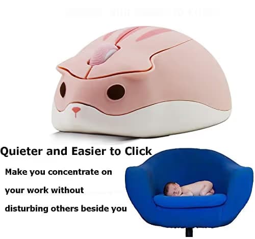 2.4GHz Wireless Mouse Cute Hamster Shape Less Noice Portable Mobile Optical 1200DPI USB Mice Cordless Mouse for PC Laptop Computer Notebook MacBook Gaming Kids Girl Men Women Adults Gift (Pink) image