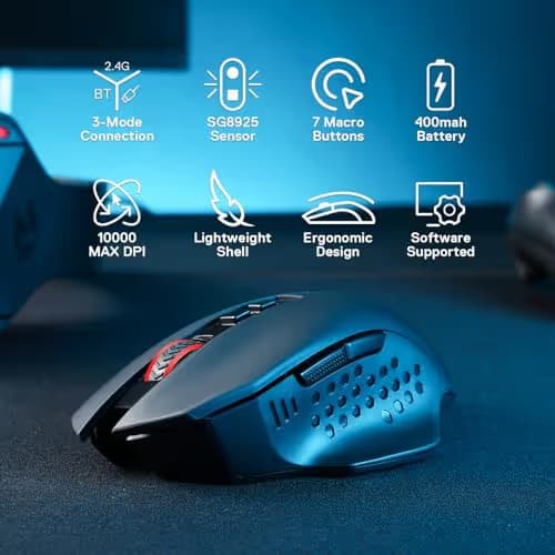 Redragon M656 MAX 3-Mode Wireless Gaming Mouse, 10000 DPI Rechargeable Gaming Mice w/ 5 DPI Levels, 7 Macro Buttons, RGB Backlight & Pro Software Supported, for PC/Mac/Laptop image