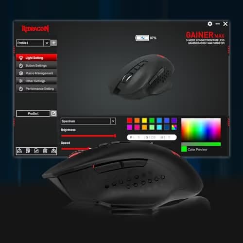 Redragon M656 MAX 3-Mode Wireless Gaming Mouse, 10000 DPI Rechargeable Gaming Mice w/ 5 DPI Levels, 7 Macro Buttons, RGB Backlight & Pro Software Supported, for PC/Mac/Laptop image