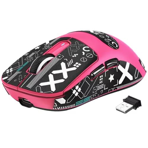 MANBASNAKE × ATTACK SHARK X3 Wireless Gaming Mouse, 49g Lightweight Triple Mode Ergonomic Computer Mouse, PAW3395 26K DPI Sensor,200h Battery Life, Griptape Programmable Buttons for PC/Mac/Win (Berry) main image