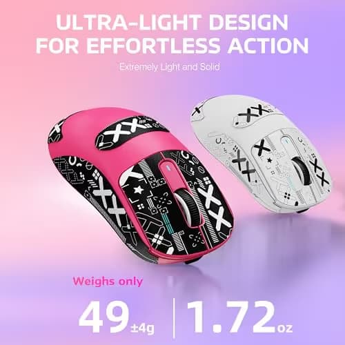 MANBASNAKE × ATTACK SHARK X3 Wireless Gaming Mouse, 49g Lightweight Triple Mode Ergonomic Computer Mouse, PAW3395 26K DPI Sensor,200h Battery Life, Griptape Programmable Buttons for PC/Mac/Win (Berry) image