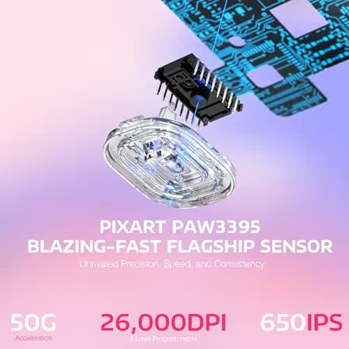 MANBASNAKE × ATTACK SHARK X3 Wireless Gaming Mouse, 49g Lightweight Triple Mode Ergonomic Computer Mouse, PAW3395 26K DPI Sensor,200h Battery Life, Griptape Programmable Buttons for PC/Mac/Win (Berry) image