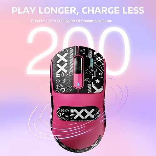MANBASNAKE × ATTACK SHARK X3 Wireless Gaming Mouse, 49g Lightweight Triple Mode Ergonomic Computer Mouse, PAW3395 26K DPI Sensor,200h Battery Life, Griptape Programmable Buttons for PC/Mac/Win (Berry) image