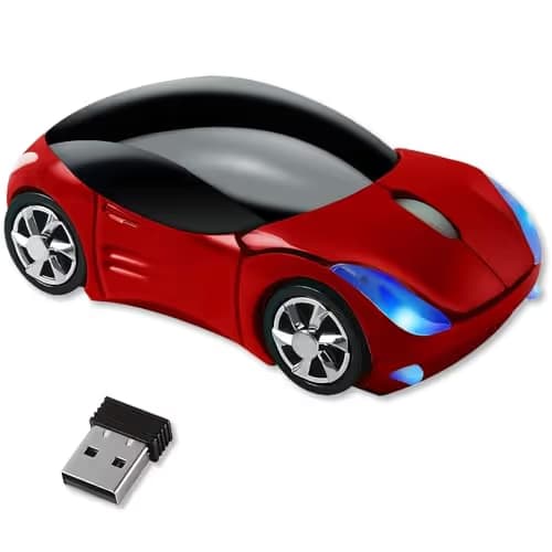 HuGuWdy Cute Mouse Wireless Red，2.4G with USB Reciver 1600DPI Car Mouse for Computer Wireless USB for Laptop Computer Tablet for Windows for Mac OS for Her for Christmas（Red） image