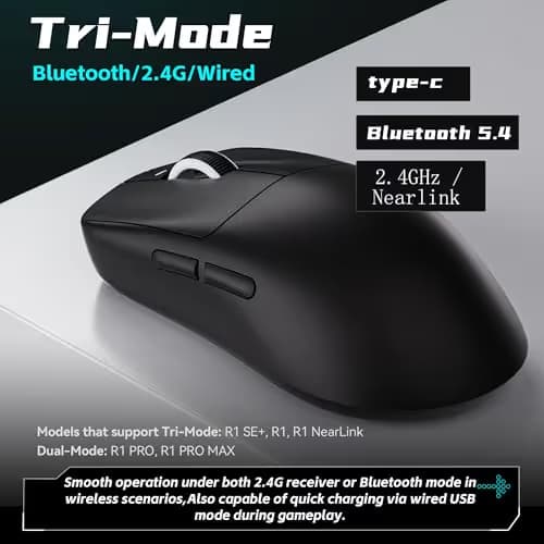 ATK VXE Dragonfly R1 Wireless Gaming Mouse, 51g Lightweight, PAW3395 Sensor, Adjustable DPI, 1k Polling, 40 Hr Battery Life, Tri-Mode 2.4G/Bluetooth/Wired image