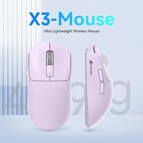 ATTACK SHARK X3 Wireless Gaming Mouse, 49g Ergonomic Computer Mouse, Triple Modes PAW3395 26K DPI Optical Sensor, 200h Battery Life, Programmable Buttons, Gaming Accessories for PC/Laptop/Mac (Purple) image