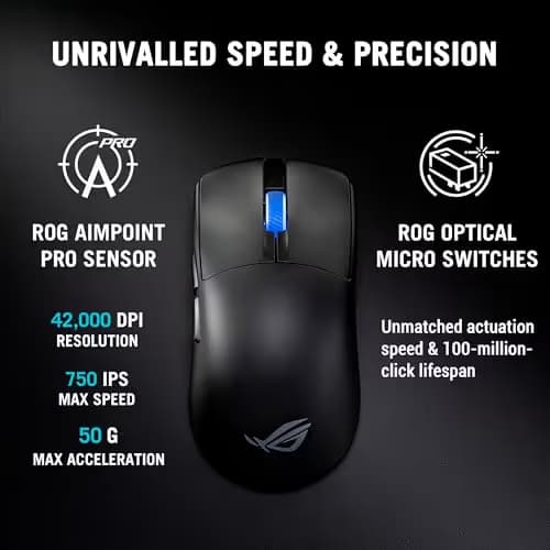 ASUS ROG Harpe II Ace Wireless Esports Gaming Mouse – 2025, Pro-Tested, Right-Handed, 48g Lightweight, Tri-Mode Connectivity, 42K DPI, 8K Polling, 101Hr Battery, Web-Based Tool, PC/Mac Support - Black image