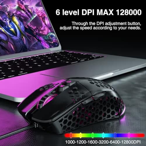SOLAKAKA SM900 Gaming Mouse Wired with RGB,Honeycomb Shell,12800 DPI Wired Gaming Mouse with Buttons,Computer Mouse for Laptop/PC,Black image