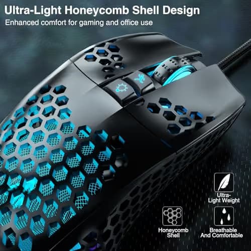 SOLAKAKA SM900 Gaming Mouse Wired with RGB,Honeycomb Shell,12800 DPI Wired Gaming Mouse with Buttons,Computer Mouse for Laptop/PC,Black image