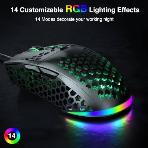 SOLAKAKA SM900 Gaming Mouse Wired with RGB,Honeycomb Shell,12800 DPI Wired Gaming Mouse with Buttons,Computer Mouse for Laptop/PC,Black image