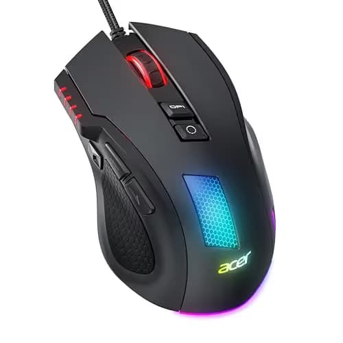 acer Wired Gaming Mouse, 12,800 DPI RGB Ergonomic Computer Mouse with Optical Sensor, 8 Programmable Buttons, 12 Backlit Modes, Software for DIY Keybinds, Rapid Fire, USB Gaming Mice for Laptop, PC image