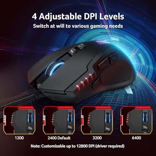 acer Wired Gaming Mouse, 12,800 DPI RGB Ergonomic Computer Mouse with Optical Sensor, 8 Programmable Buttons, 12 Backlit Modes, Software for DIY Keybinds, Rapid Fire, USB Gaming Mice for Laptop, PC image