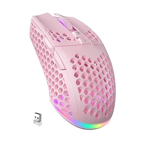 SOLAKAKA SM600 Pink Wireless Gaming Mouse with Honeycomb Shell, Side Buttons,Tri-Modes(BT5.1+BT5.1+2.4GHz) Lightweight RGB Wireless Mouse for PC/Tablet/Desktop/Office/Games image