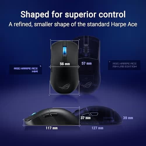 ASUS ROG Harpe Ace Mini Wireless Esports Gaming Mouse – Small Compact Design, Right-Handed, 49g Lightweight, Tri-Mode Connectivity, 36K DPI, up to 105Hr Battery, Pro-Approved, PC/Mac Support - Black image