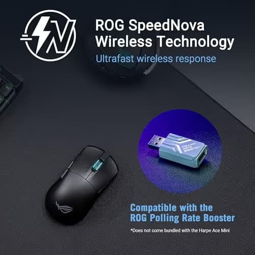ASUS ROG Harpe Ace Mini Wireless Esports Gaming Mouse – Small Compact Design, Right-Handed, 49g Lightweight, Tri-Mode Connectivity, 36K DPI, up to 105Hr Battery, Pro-Approved, PC/Mac Support - Black image