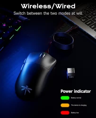 VGN Dragonfly F1 Pro Max Wireless Gaming Mouse, 130h Playtime Long Endurance, 55g Lightweight, PAW3395 26K DPI Flagship Sensor, 4000Hz Polling Rate Supported, Low Latency Esports Peripherals, Black image