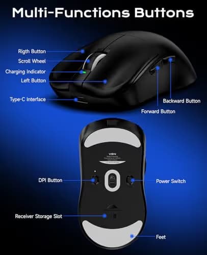 VGN Dragonfly F1 Pro Max Wireless Gaming Mouse, 130h Playtime Long Endurance, 55g Lightweight, PAW3395 26K DPI Flagship Sensor, 4000Hz Polling Rate Supported, Low Latency Esports Peripherals, Black image