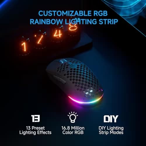 TMKB Falcon M1 Wireless Gaming Mouse, 24000DPI Optical Sensor, 180Hrs Battery, Lightweight, 6 Programmable Buttons, RGB Strip, 2.4G/BT5.2/USB-C Wired for PC/Mac/Laptop - Matte Black image