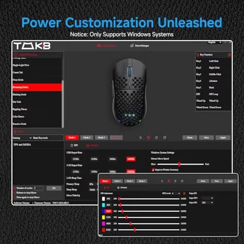 TMKB Falcon M1 Wireless Gaming Mouse, 24000DPI Optical Sensor, 180Hrs Battery, Lightweight, 6 Programmable Buttons, RGB Strip, 2.4G/BT5.2/USB-C Wired for PC/Mac/Laptop - Matte Black image