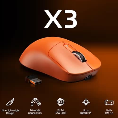 ATTACK SHARK X3 Wireless Gaming Mouse, 49g Ergonomic Computer Mouse, Triple Modes PAW3395 26K DPI Optical Sensor, 200h Battery Life, Programmable Buttons, Gaming Accessories for PC/Laptop/Mac(Orange) image