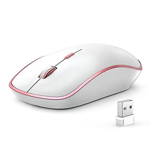 JOYACCESS Wireless Mouse for Laptop - Ultra Thin, Silent, 2400 DPI Portable Optical Mouse for Laptop,Computer,MacBook,Windows, Chromebook, PC (White + Pink) image