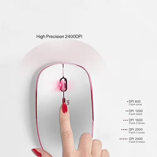 JOYACCESS Wireless Mouse for Laptop - Ultra Thin, Silent, 2400 DPI Portable Optical Mouse for Laptop,Computer,MacBook,Windows, Chromebook, PC (White + Pink) image