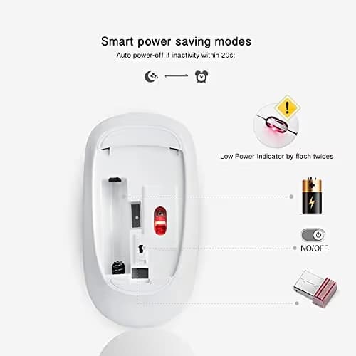 JOYACCESS Wireless Mouse for Laptop - Ultra Thin, Silent, 2400 DPI Portable Optical Mouse for Laptop,Computer,MacBook,Windows, Chromebook, PC (White + Pink) image