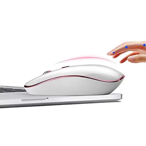 JOYACCESS Wireless Mouse for Laptop - Ultra Thin, Silent, 2400 DPI Portable Optical Mouse for Laptop,Computer,MacBook,Windows, Chromebook, PC (White + Pink) image