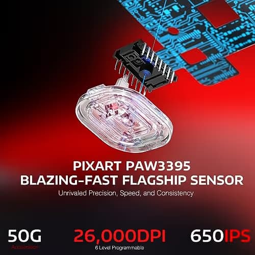 ATTACK SHARK X3 Wireless Gaming Mouse, 49g Ergonomic Computer Mouse, Triple Modes PAW3395 26K DPI Optical Sensor, 200h Battery Life, Programmable Buttons, Gaming Accessories for PC/Laptop/Mac (Red) image