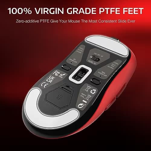 ATTACK SHARK X3 Wireless Gaming Mouse, 49g Ergonomic Computer Mouse, Triple Modes PAW3395 26K DPI Optical Sensor, 200h Battery Life, Programmable Buttons, Gaming Accessories for PC/Laptop/Mac (Red) image