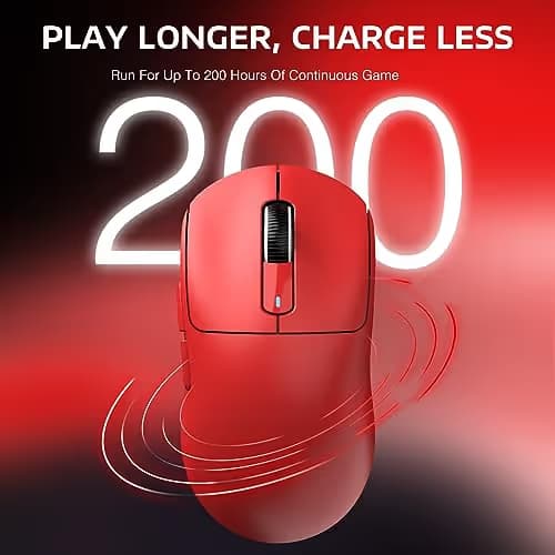 ATTACK SHARK X3 Wireless Gaming Mouse, 49g Ergonomic Computer Mouse, Triple Modes PAW3395 26K DPI Optical Sensor, 200h Battery Life, Programmable Buttons, Gaming Accessories for PC/Laptop/Mac (Red) image