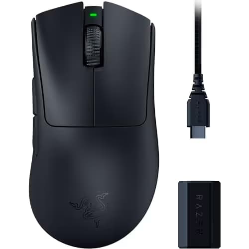 Razer DeathAdder V3 Pro Wireless Gaming Mouse + Hyperpolling Wireless Dongle: 63g Ultra Lightweight - Focus Pro 30K Optical Sensor - Optical Switches Gen-3-5 Programmable Buttons - Black image