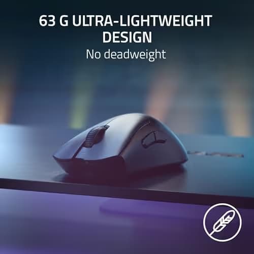 Razer DeathAdder V3 Pro Wireless Gaming Mouse + Hyperpolling Wireless Dongle: 63g Ultra Lightweight - Focus Pro 30K Optical Sensor - Optical Switches Gen-3-5 Programmable Buttons - Black image