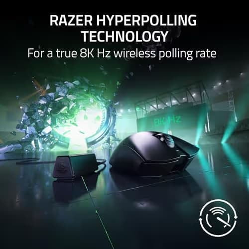 Razer DeathAdder V3 Pro Wireless Gaming Mouse + Hyperpolling Wireless Dongle: 63g Ultra Lightweight - Focus Pro 30K Optical Sensor - Optical Switches Gen-3-5 Programmable Buttons - Black image