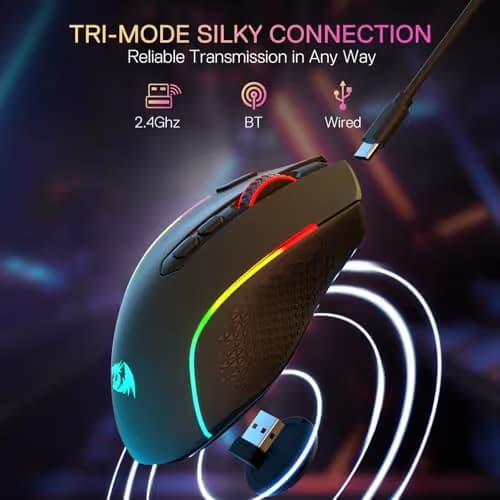 Redragon M810 MAX 3-Mode Wireless Gaming Mouse, 12000 DPI Wired/Wireless RGB Mouse w/Rapid Fire Key, 8 Macro Buttons, 188-Hour Reliable Power Capacity for PC/Mac/Laptop image