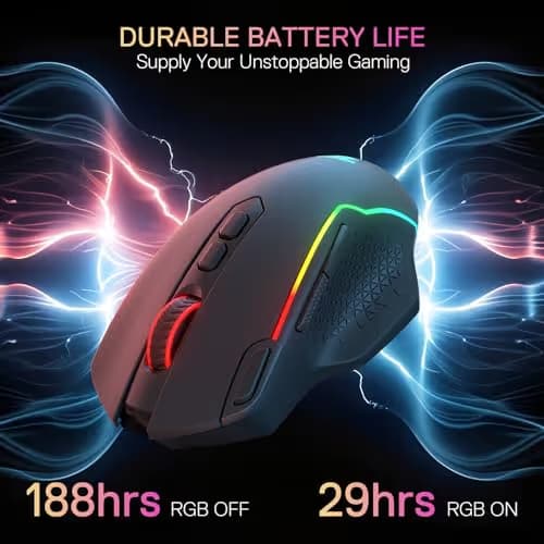 Redragon M810 MAX 3-Mode Wireless Gaming Mouse, 12000 DPI Wired/Wireless RGB Mouse w/Rapid Fire Key, 8 Macro Buttons, 188-Hour Reliable Power Capacity for PC/Mac/Laptop image