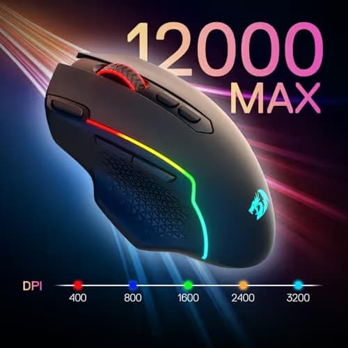 Redragon M810 MAX 3-Mode Wireless Gaming Mouse, 12000 DPI Wired/Wireless RGB Mouse w/Rapid Fire Key, 8 Macro Buttons, 188-Hour Reliable Power Capacity for PC/Mac/Laptop image