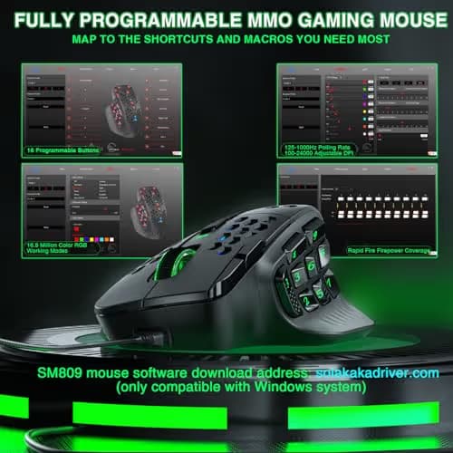 SOLAKAKA SM809 Gaming Mouse for MMO,24000 DPI,16 Programmable,RGB PC Gaming Mice,Black image