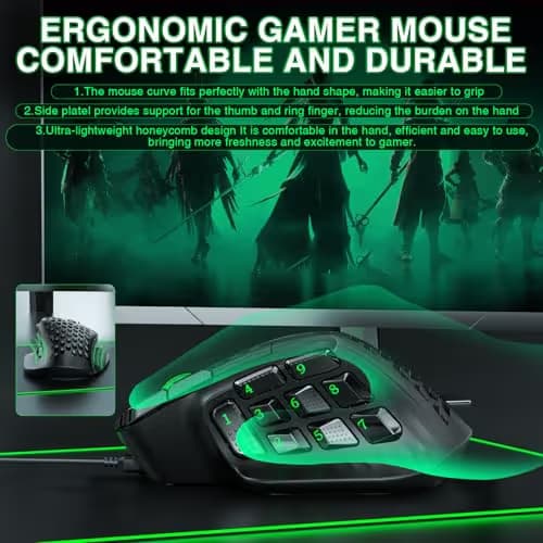 SOLAKAKA SM809 Gaming Mouse for MMO,24000 DPI,16 Programmable,RGB PC Gaming Mice,Black image