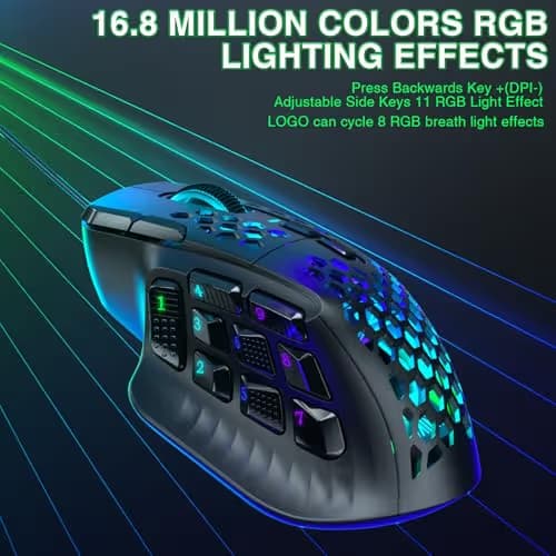 SOLAKAKA SM809 Gaming Mouse for MMO,24000 DPI,16 Programmable,RGB PC Gaming Mice,Black image